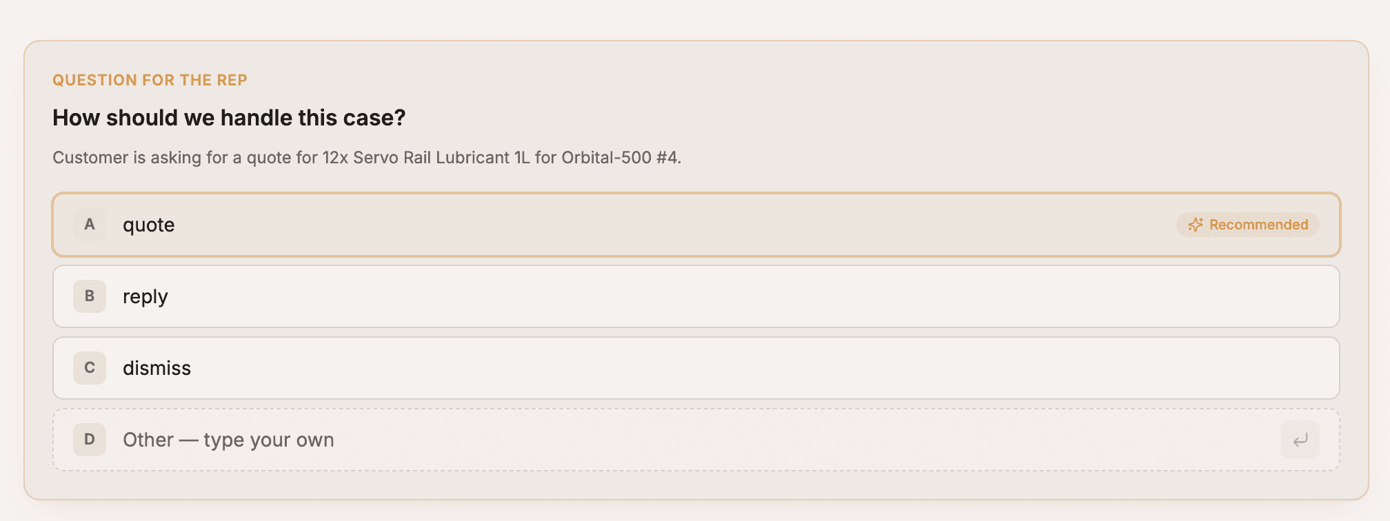 Quote draft with line items pulled from order history